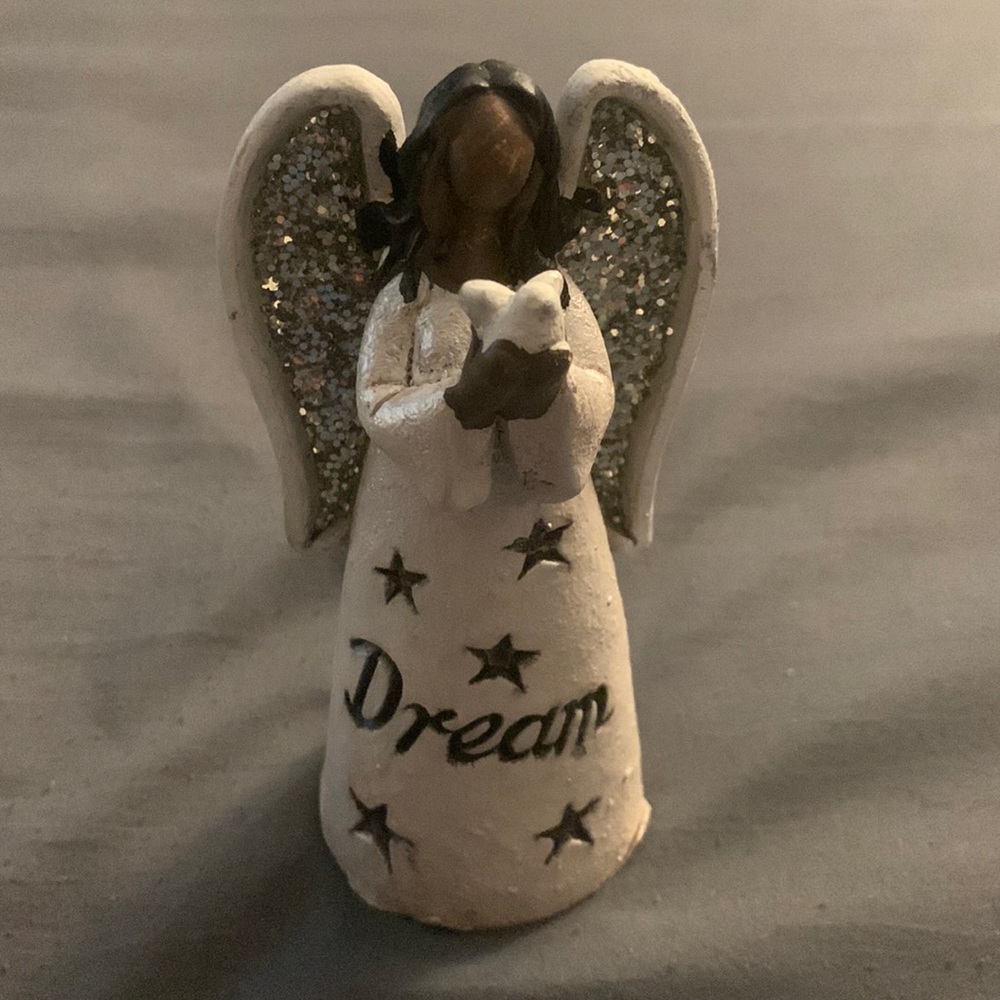 Porcelain Angel figurine with sparkly silver wings